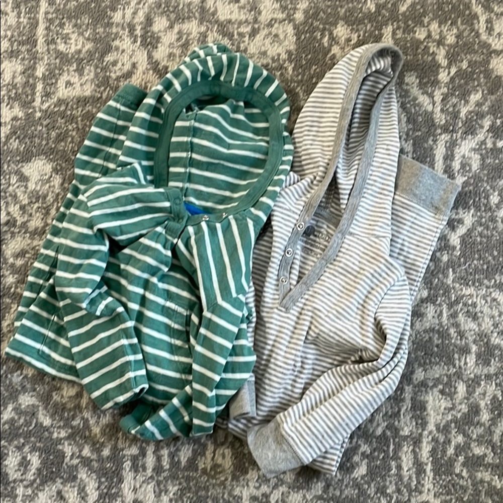 Primary 18-24mo hooded romper slub stripe
